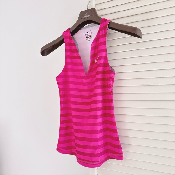 NWOT♥️ NIKE PURE COURT TOP in PINK sz XS V-NECK SLEEVELESS STRIPE TENNIS GOLF - Picture 3 of 6